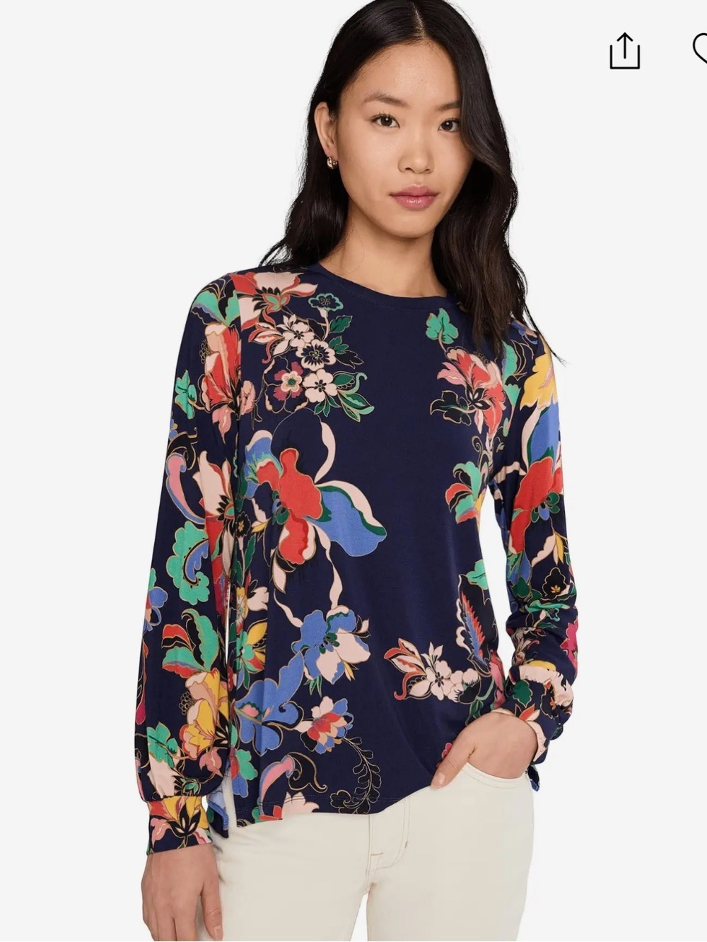 NWT Johnny Was The Janie Favorite Puff Sleeve -Vista Pa Navy Floral Vibrant XXL